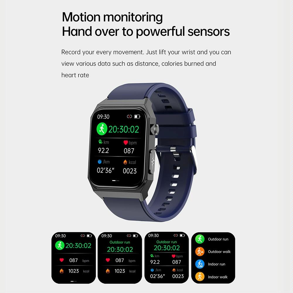 1.91 Inch Waterproof Ecg Smart Watch With Silicone Band Ip68 - Blue