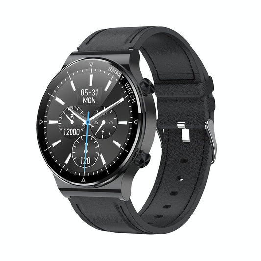 1.32 Inch Heart Rate Sleep Monitoring Smart Watch - Black Leather