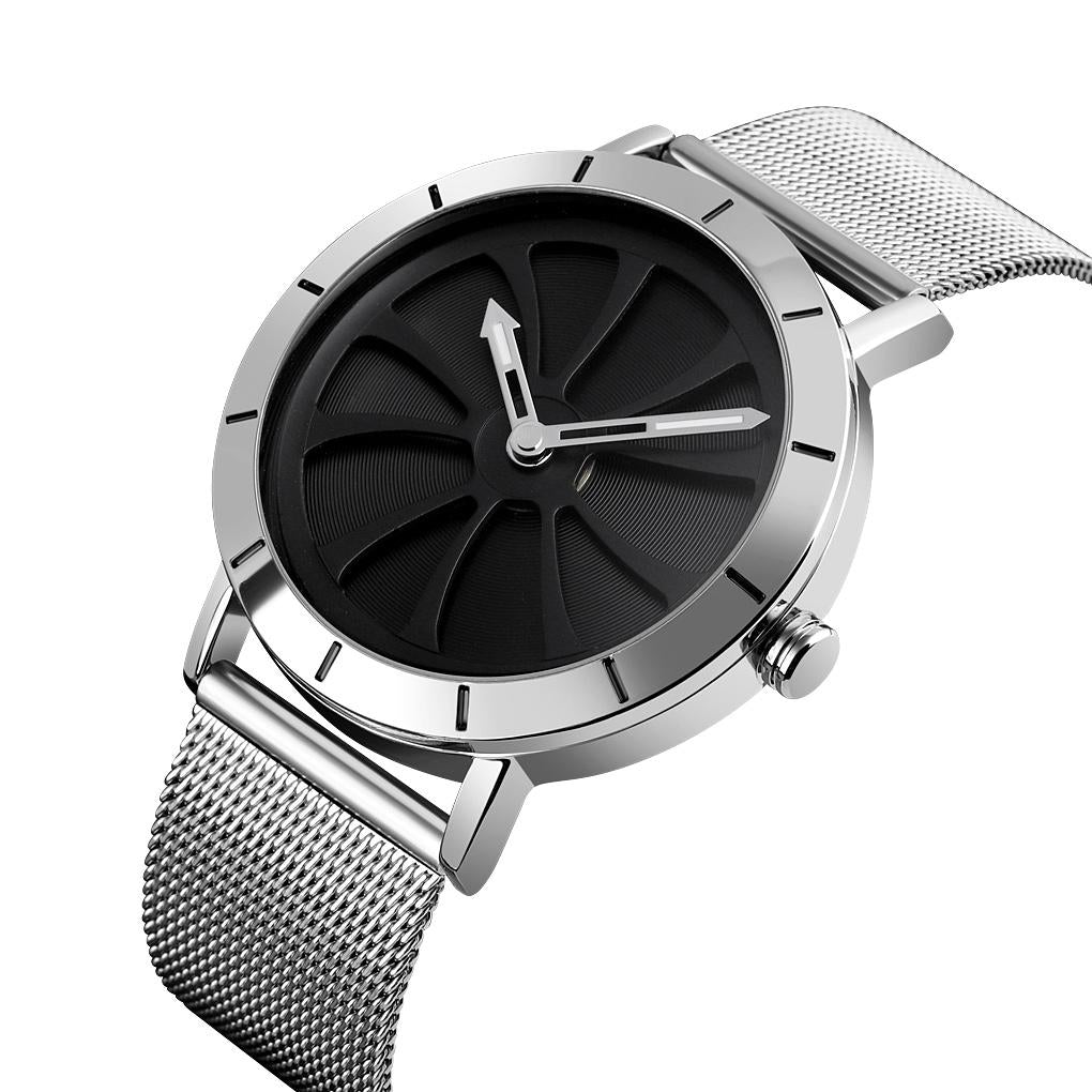 Stylish Skeleton Dial Waterproof Men Watch with Mesh Strap - Black