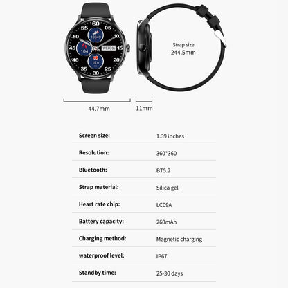 1.39 Inch Bt5.2 Smart Sport Watch Support Bluetooth Call / Sleep / Blood Oxygen / Temperature / Heart Rate / Blood Pressure Health Monitor - Grey