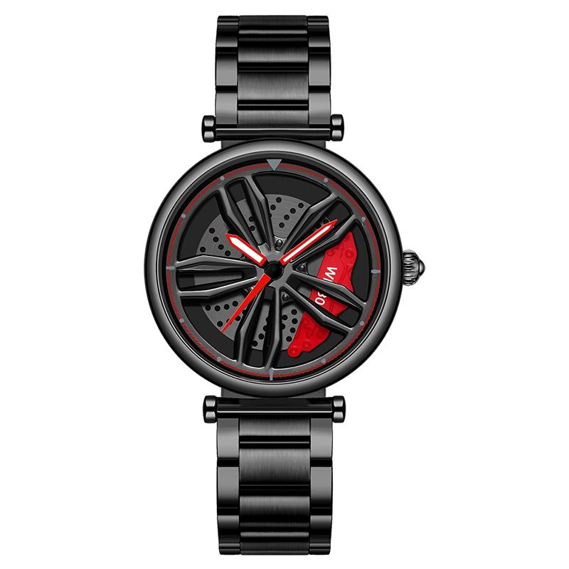 Women Steel Belt Quartz Watch with 3d Hollow out Wheel Design - Rose Gold