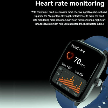 1.96 Inch Ip67 Waterproof Silicone Band Smart Watch Supports Dual-Mode Bluetooth Call / Heart Rate Monitoring - Blue