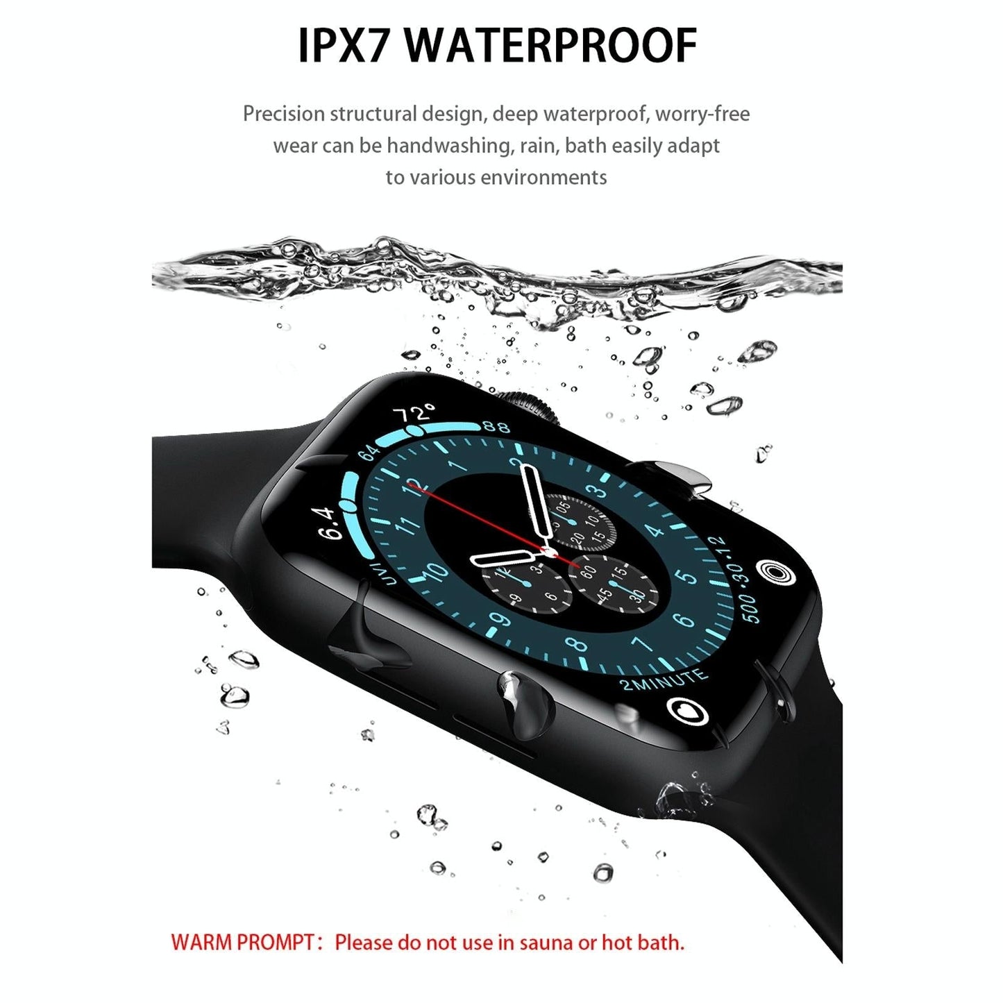 1.75 Inch Full Screen Ip67 Waterproof Smart Watch Support Sleep Monitor / Heart Rate Monitor / Bluetooth Call - Black