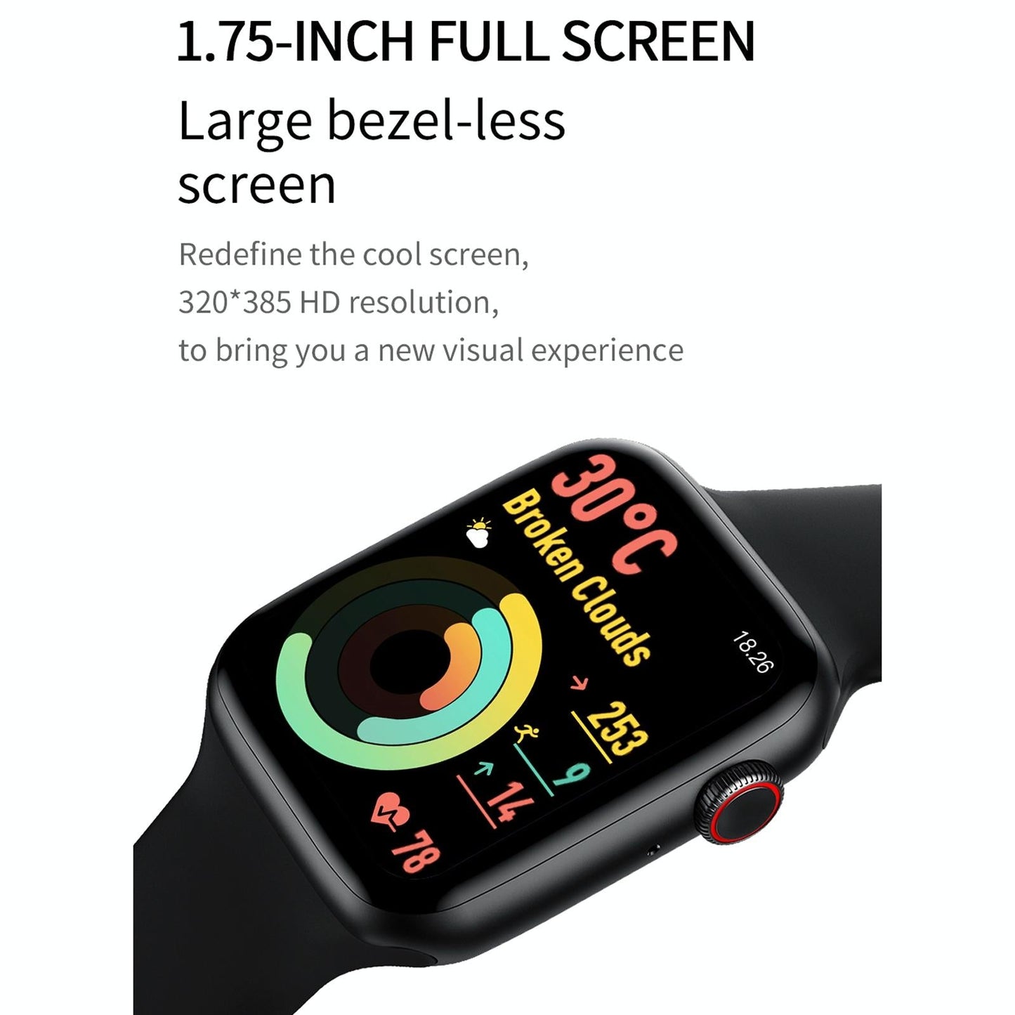1.75 Inch Full Screen Ip67 Waterproof Smart Watch Support Sleep Monitor / Heart Rate Monitor / Bluetooth Call - Black