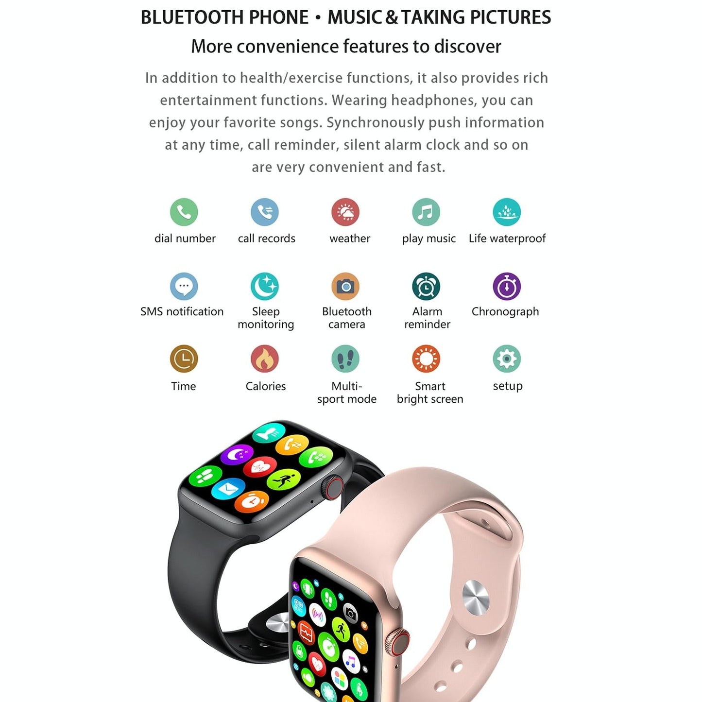 1.75 Inch Full Screen Ip67 Waterproof Smart Watch Support Sleep Monitor / Heart Rate Monitor / Bluetooth Call - Black