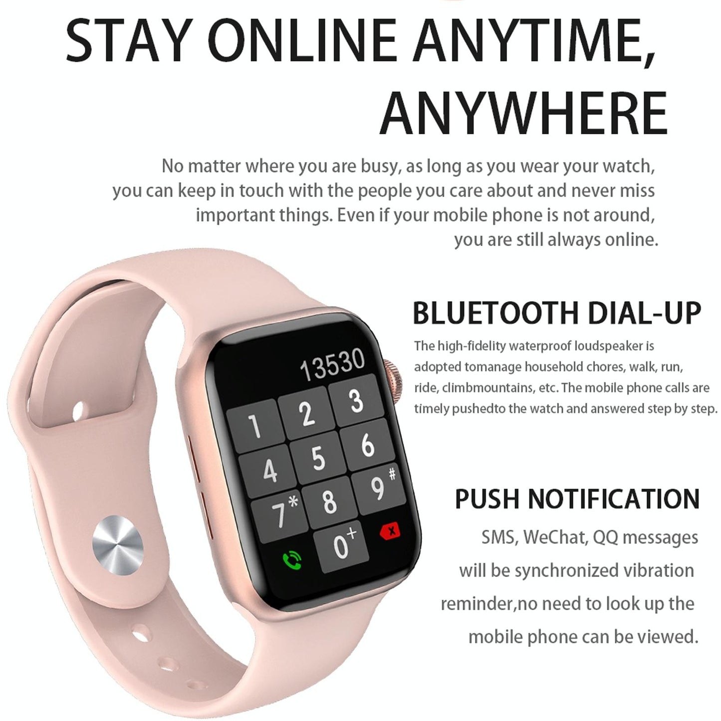 1.75 Inch Full Screen Ip67 Waterproof Smart Watch Support Sleep Monitor / Heart Rate Monitor / Bluetooth Call - Black
