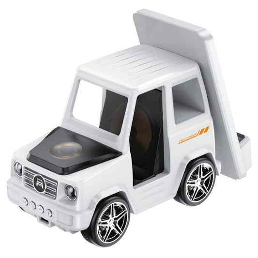 6 In 1 Car Shape Speaker With Clock & Wireless Charger - White
