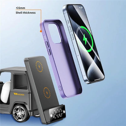 6 In 1 Car Shape Speaker With Clock & Wireless Charger - White
