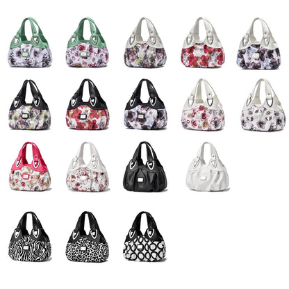 Soft Leather Women Handbag - White Handle Green Flower