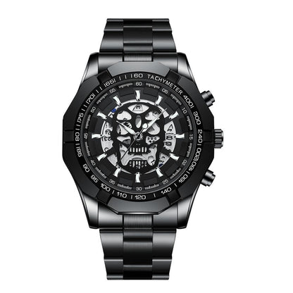 Waterproof Luminous Skeleton Watch - 30m - Black Steel Black Gold Nail