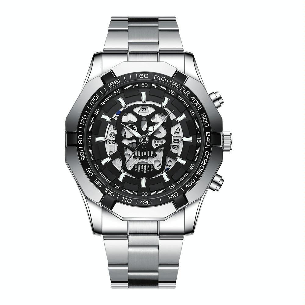 Waterproof Luminous Skeleton Watch - 30m - Black Steel Black Gold Nail