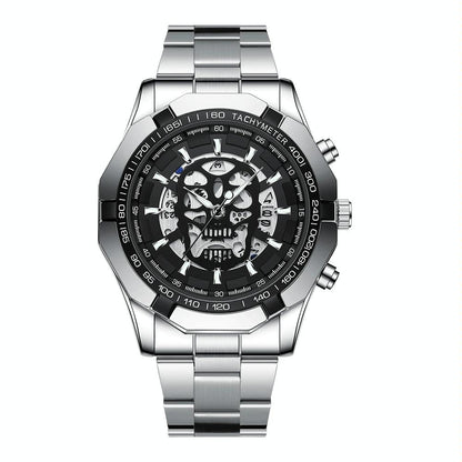 Waterproof Luminous Skeleton Watch - 30m - Black Steel Black Gold Nail