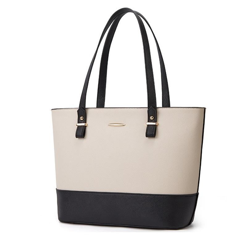 Large Capacity Fashion Handbag with Diagonal Design and Letter Detail - Brown Black