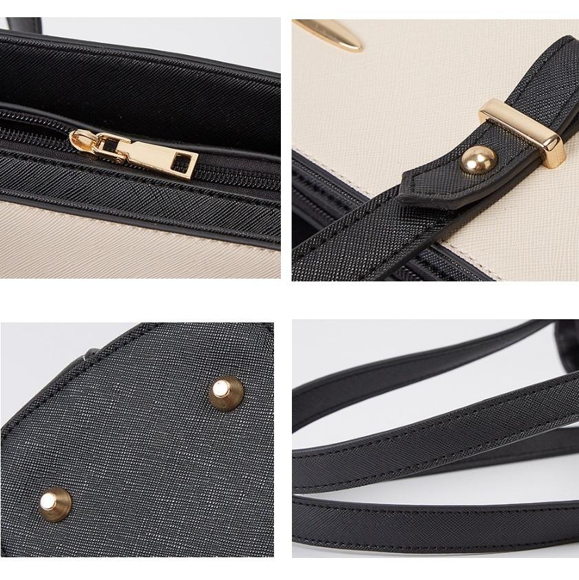 Large Capacity Fashion Handbag with Diagonal Design and Letter Detail - Brown Black