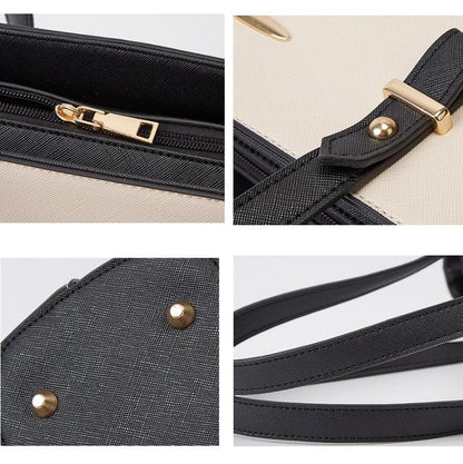 Large Capacity Fashion Handbag with Diagonal Design and Letter Detail - Brown Black