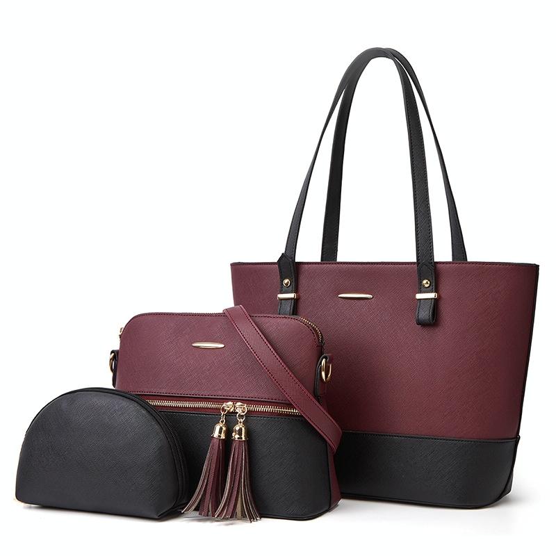 Large Capacity Fashion Handbag with Diagonal Design and Letter Detail - Brown Black