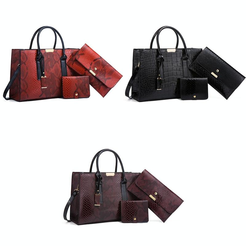 Stylish 3-in-1 Snakeskin Diagonal Handbag - Fashionable and Versatile - Brown