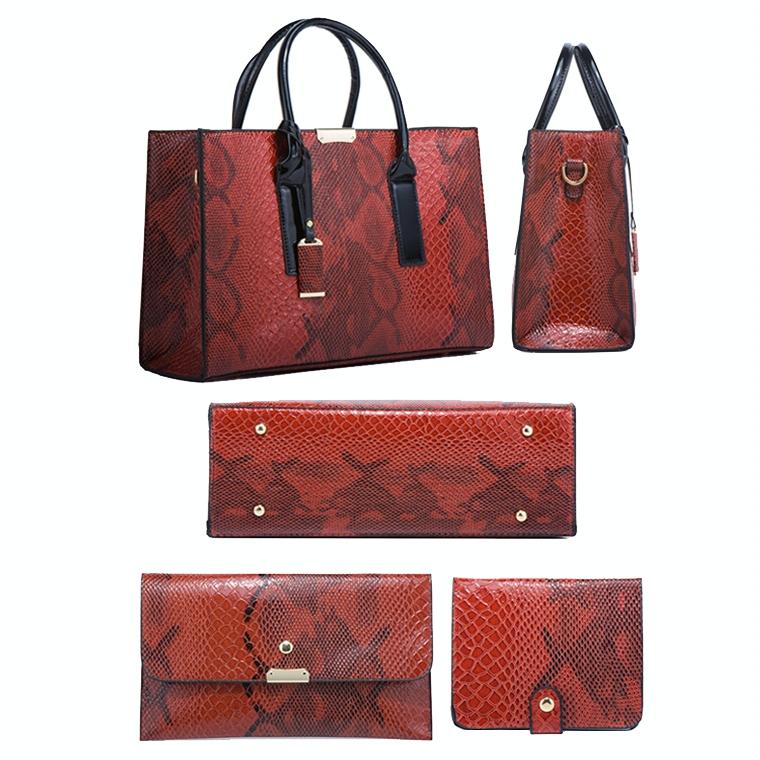 Stylish 3-in-1 Snakeskin Diagonal Handbag - Fashionable and Versatile - Brown