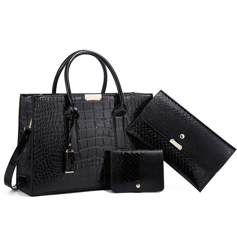 Stylish 3-in-1 Snakeskin Diagonal Handbag - Fashionable and Versatile - Brown