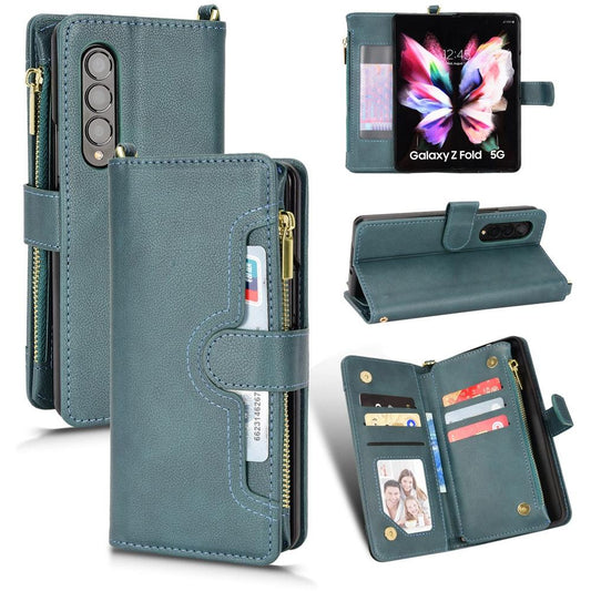 For Samsung Galaxy z Fold4 5G Zipper Leather Phone Case with Litchi Texture - Brown