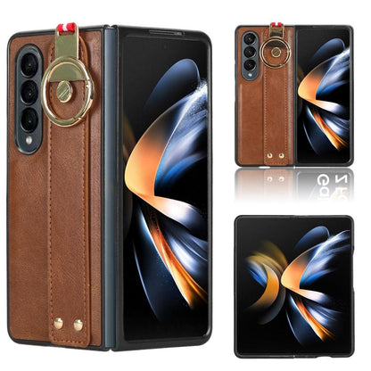 For Samsung Galaxy z Fold4 5G Leather Wristband Phone Case - Back Cover - Blue