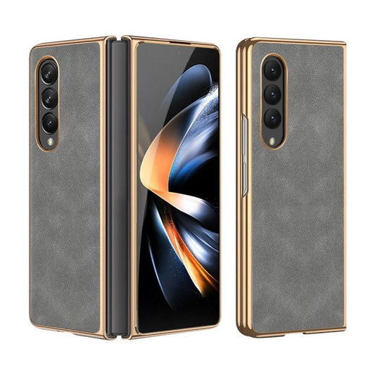For Samsung Galaxy z Fold4 5G Foldable Lambskin Phone Case - Electroplated - Black