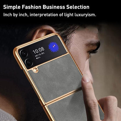 For Samsung Galaxy z Fold4 5G Foldable Lambskin Phone Case - Electroplated - Black