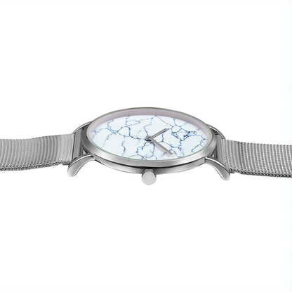 Stylish Men Quartz Watch with Stainless Steel Band - Round Dial Silver Alloy Case - Wa0736C