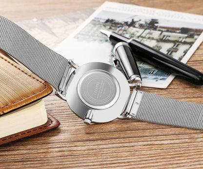 Stylish Men Quartz Watch with Stainless Steel Band - Round Dial Silver Alloy Case - Wa0736C