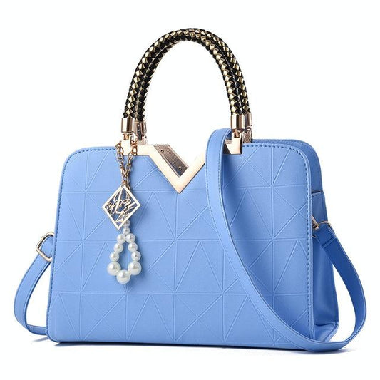 Women Zipper Shoulder Bag with Phone Pocket and Crossbody Strap - Light Blue