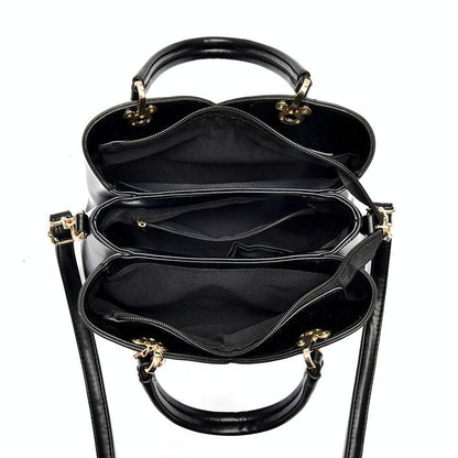 Spacious Texture Handbag - Large Capacity - Black