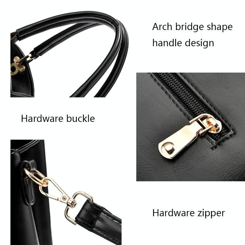 Spacious Texture Handbag - Large Capacity - Black