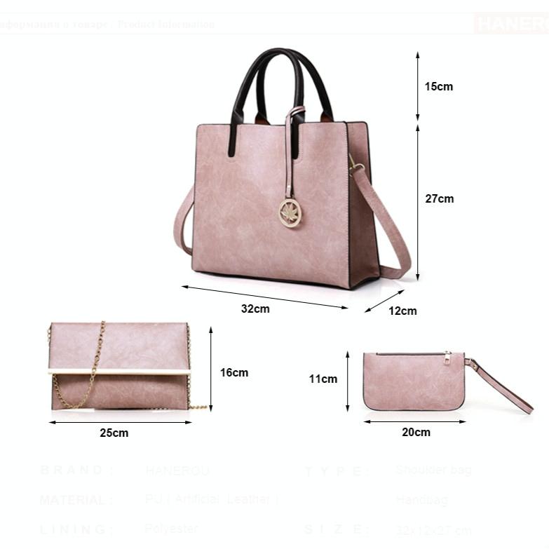 Versatile Leather Tote Bag for Women - 3-in-1 Design - Pink