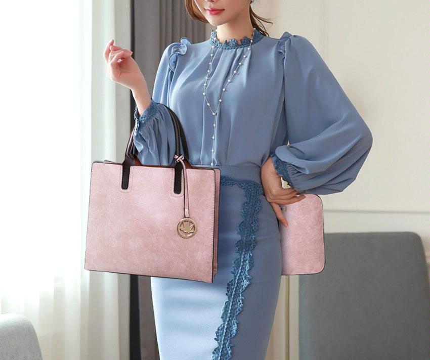 Versatile Leather Tote Bag for Women - 3-in-1 Design - Pink
