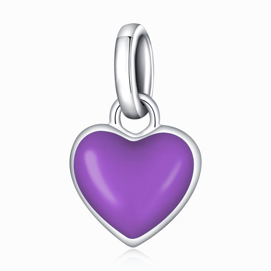 925 Sterling Silver Heart Pendant For Diy Bracelets & Necklaces - Purple