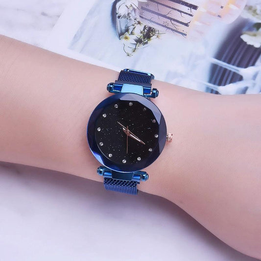 Starry Diamond Geometric Quartz Watch with Magnet Buckle - Luxury Mesh for Women - Purple