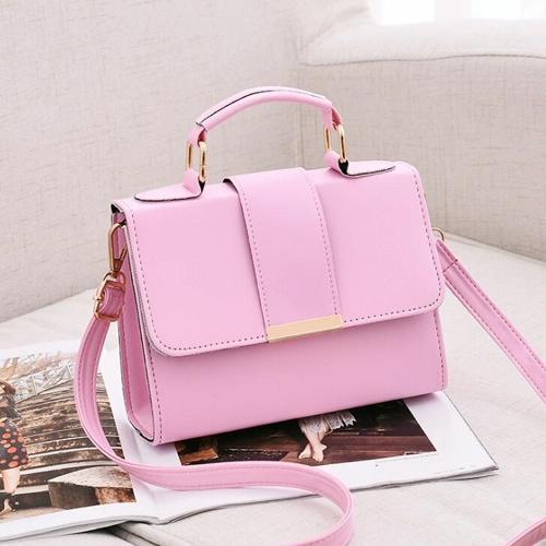 Women Small Leather Shoulder Bag - Flap Crossbody Messenger - Pink