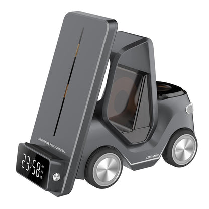 5 In 1 Car Desktop Alarm Clock With Wireless Charging - Orange