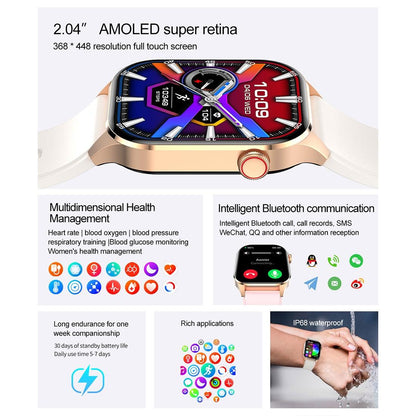 Waterproof Smart Watch With Bluetooth And Blood Oxygen Monitoring - Ip68 - Beige