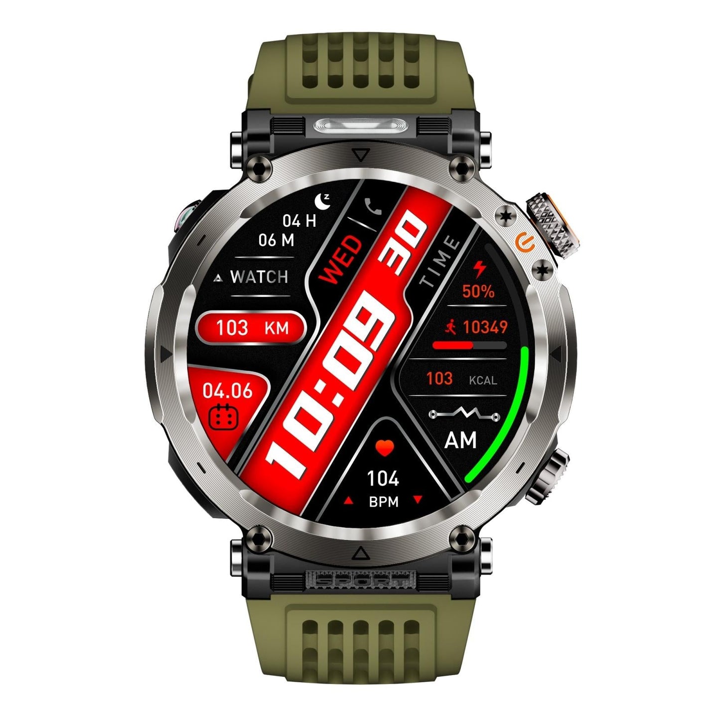 Waterproof Smart Watch With Flashlight And Compass - 1 Inch - Army Green