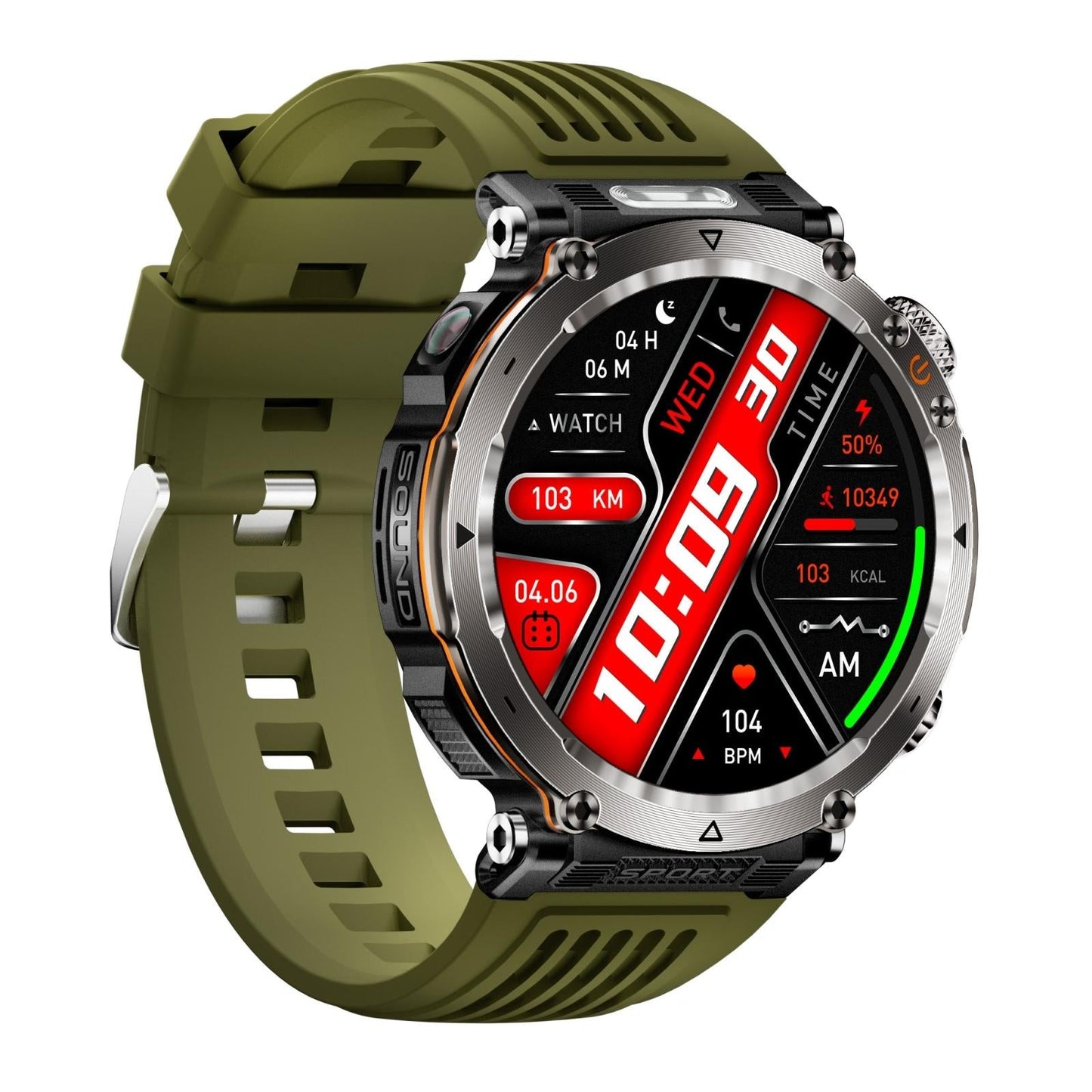 Waterproof Smart Watch With Flashlight And Compass - 1 Inch - Army Green