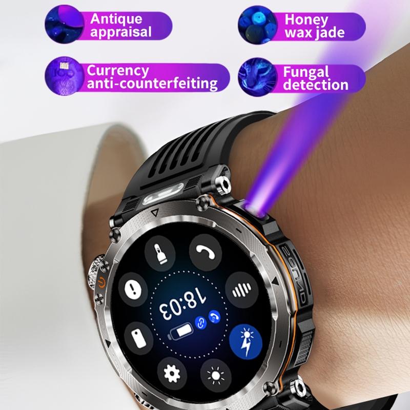 Waterproof Smart Watch With Flashlight And Compass - 1 Inch - Army Green