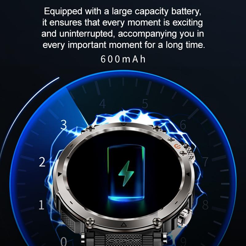 Waterproof Smart Watch With Flashlight And Compass - 1 Inch - Army Green