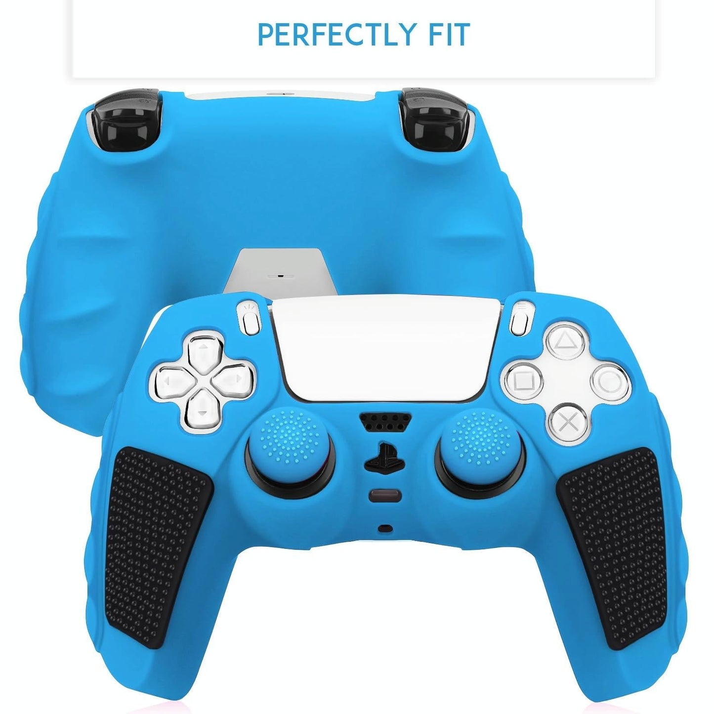 Silicone Gamepad Protective Case for Sony Ps5 with Splicing Design and Rocker Caps - Blue Black