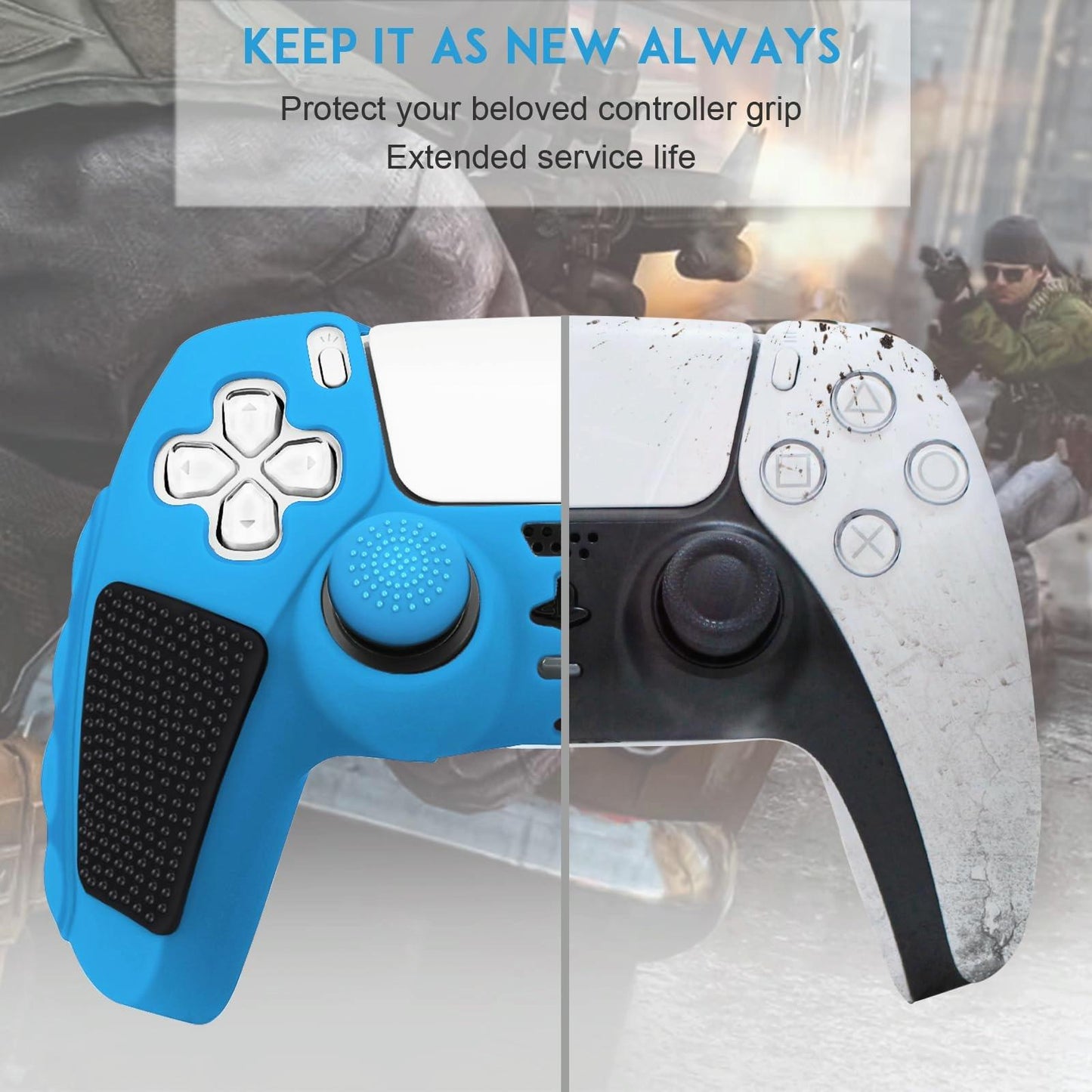 Silicone Gamepad Protective Case for Sony Ps5 with Splicing Design and Rocker Caps - Blue Black