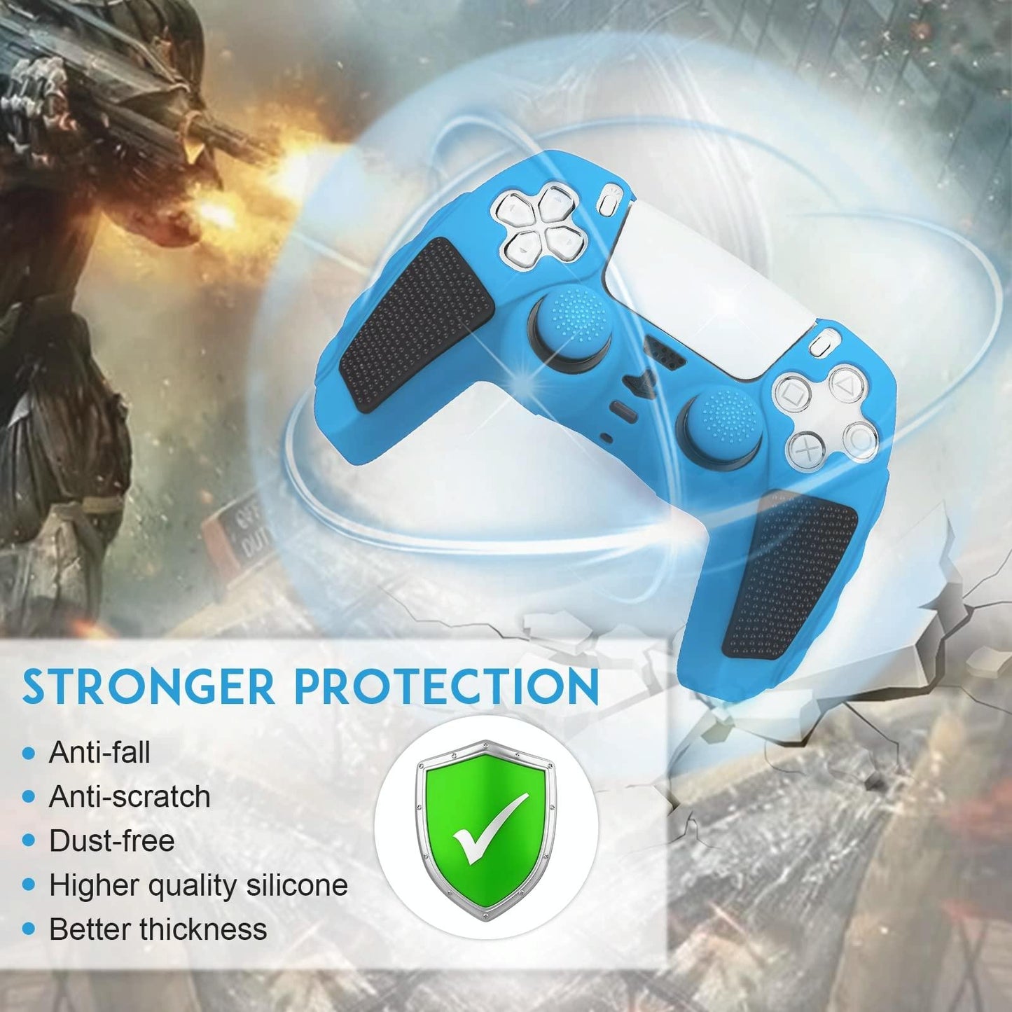 Silicone Gamepad Protective Case for Sony Ps5 with Splicing Design and Rocker Caps - Blue Black