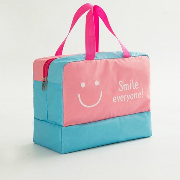 Travel Bag - Waterproof Oxford Cloth - Pink Smiley Face
