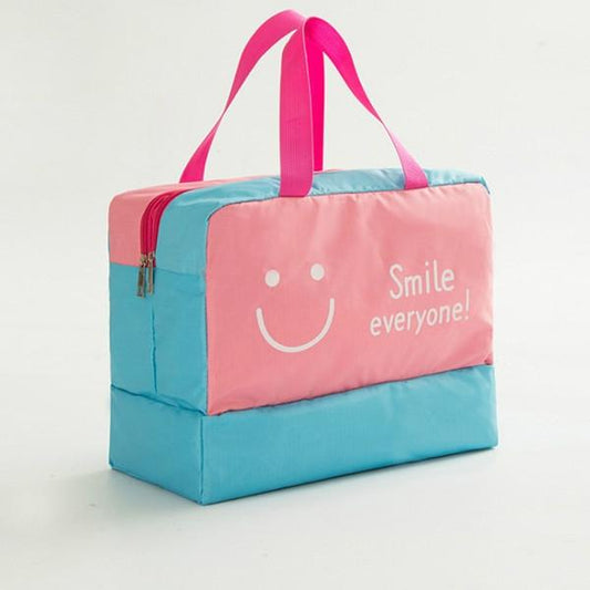 Travel Bag - Waterproof Oxford Cloth - Pink Smiley Face