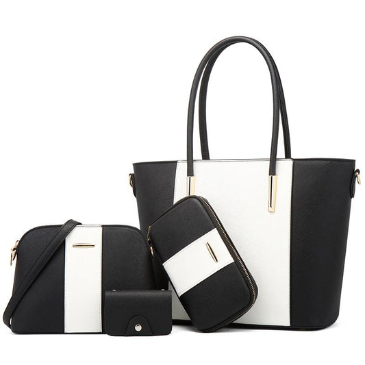 Stylish 4-in-1 Diagonal Handbag with Large Capacity - Black White