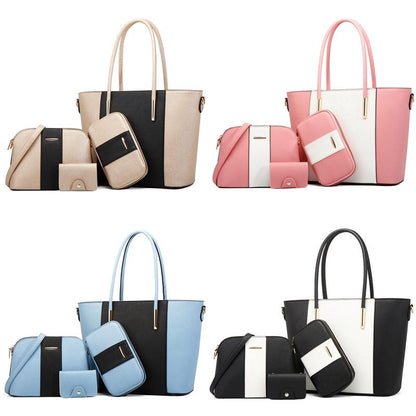 Stylish 4-in-1 Diagonal Handbag with Large Capacity - Black White